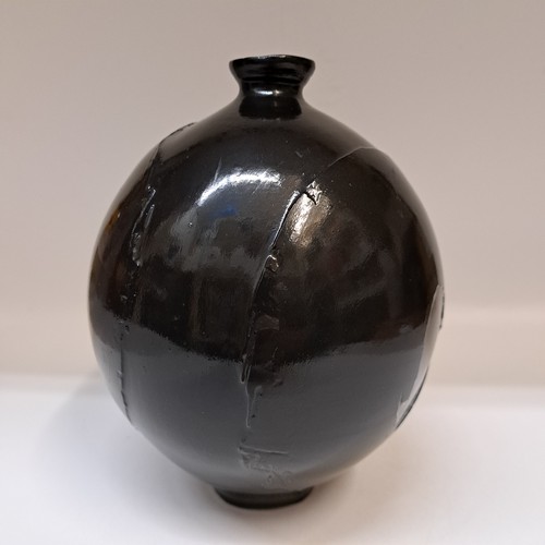 BS-052 Vessel/Vase Black Erosion 7.5x6 $160 at Hunter Wolff Gallery